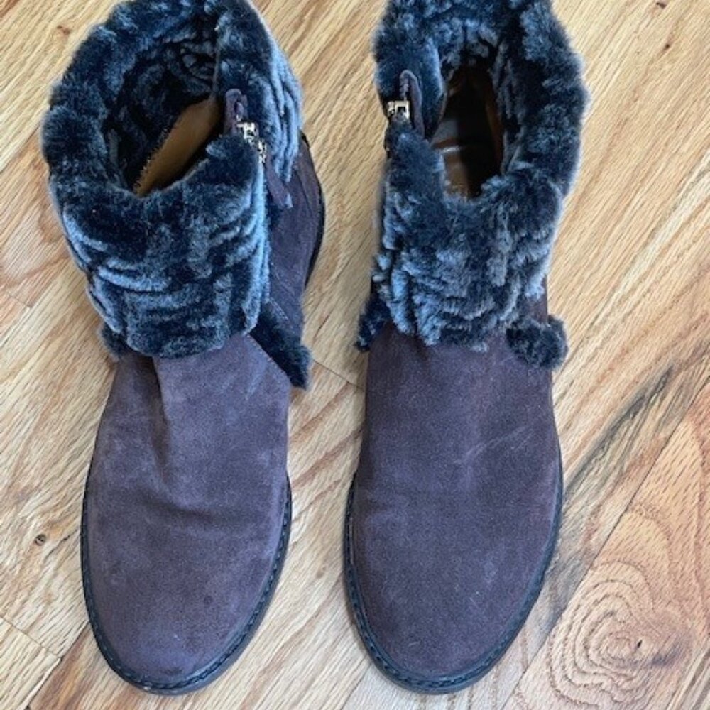 Fendi Brown Suede Fur Trimmed Ankle Boots